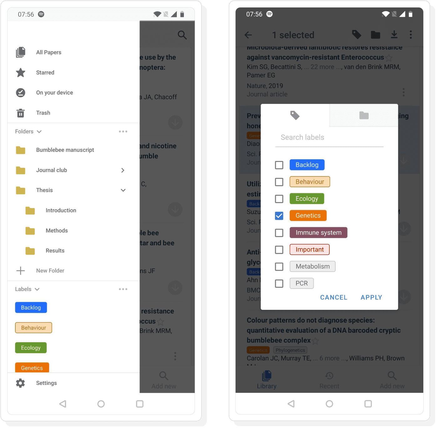Organize references in your library with folders and labels